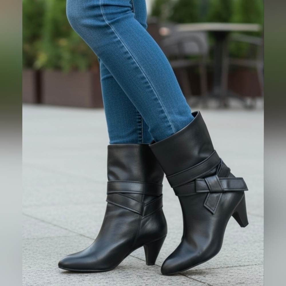 NWT, WORTHINGTON Black Heeled Boots. Size 6
